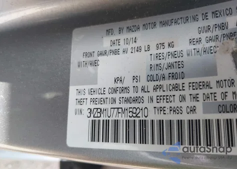 2015 Mazda Mazda3 I Sport z USA, uszkodzony, nr VIN 3MZBM1U77FM159210